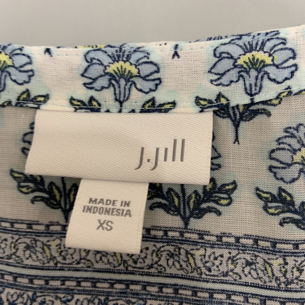 J Jill Swimsuit Beach Cover Up Tunic Size XS Blue Floral Boho Side Slits - Picture 3 of 8